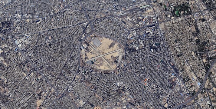 Karaj Iran Urban Expansion and Alborz Mountain Foothills Satellite View