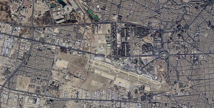 Karaj Iran Urban Expansion and Alborz Mountain Foothills Satellite View