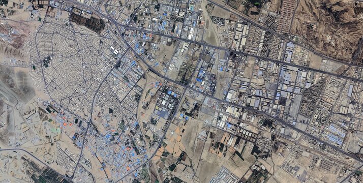 Karaj Iran Urban Expansion and Alborz Mountain Foothills Satellite View