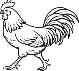 Obraz premium Rooster Walking Side Profile Black and White Line Art Illustration
