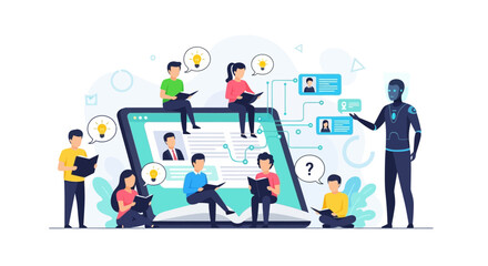 Group of People Using Large Digital Tablet.