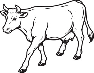 Cow Walking Diagonal Isometric Black And White Line Art Illustration