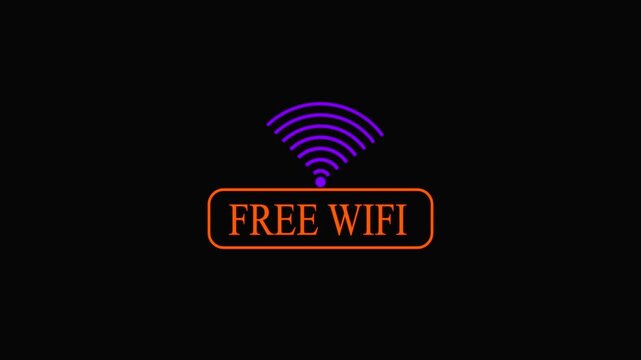 Free w i fi icon symbol. Animation w i f i sign with wave signal icon on black background 4k video.