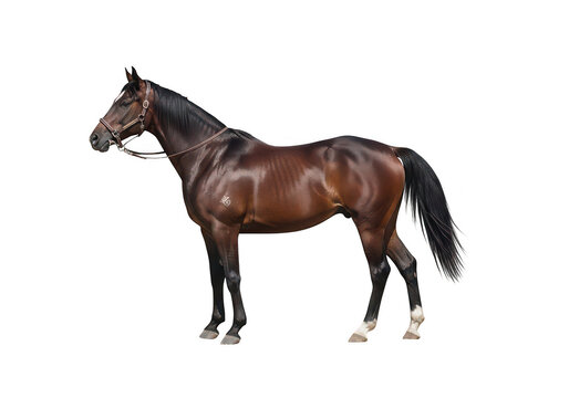 A brown horse with a black mane and tail isolated on transparent background