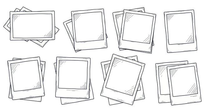 Hand-drawn sketch collection of various instant photo frames.