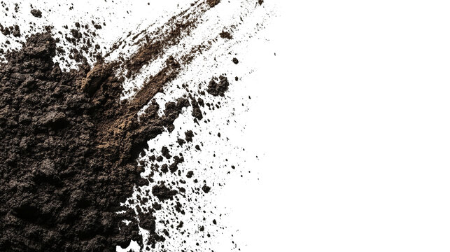 Crumbling, textured brown earth meets a black void with sparkling pixelated effects