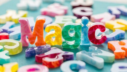 Colorful Alphabet Letter Tiles Arranged to Form the Word Magic, Gigapixel Standard v2 4x