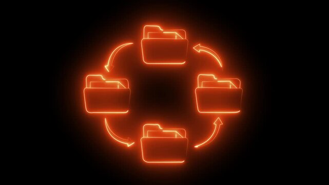 neon message icon animation with black background. Neon mail envelope icon sketch of a message sending icon with Email message letter symbol. glowing message icon with download symbol.