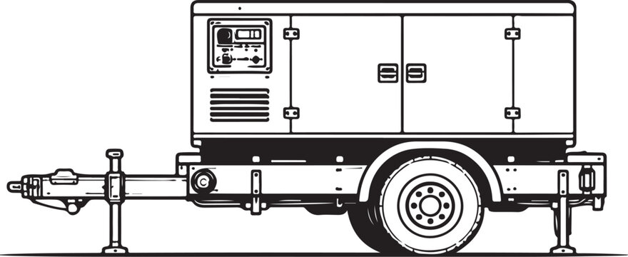 Agricultural Trailer Mounted Generator Clean Black and White Line Art Illustration
