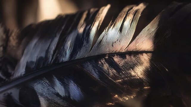 Stunning close up of a beautiful dark feather showcasing intricate details and natural iridescence.