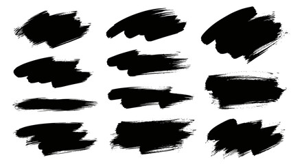 Collection of Black Paint Brush Strokes and Splatters.