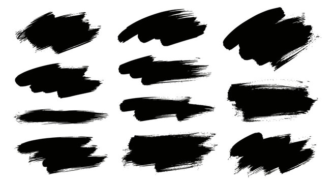 Collection of Black Paint Brush Strokes and Splatters.
