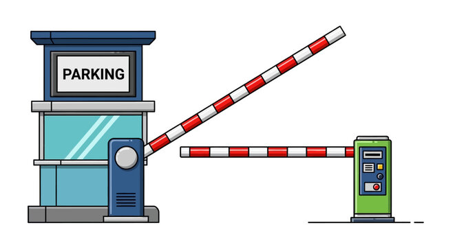 Parking gate with payment machine.