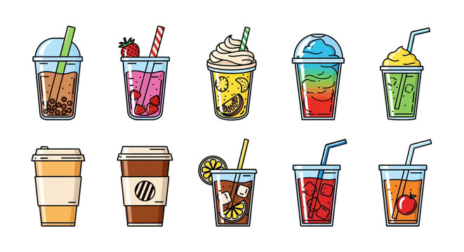 Variety of colorful cold drinks.