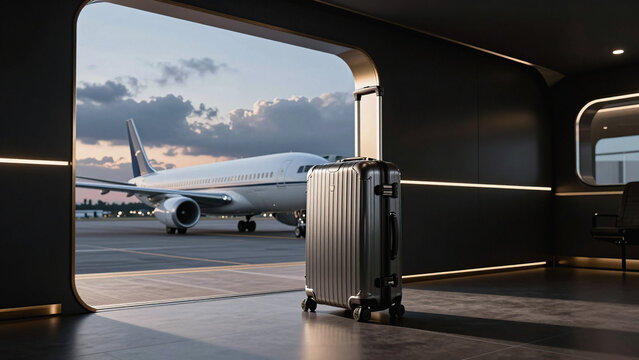 One Suitcase Black in Airport Luxury | Commercial | Luxury | Perfect for a travel project | international airport upper class, fashion week
