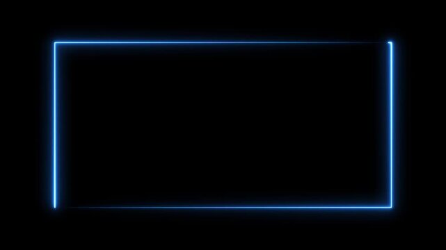 Abstract glowing blue neon light rectangular frame Rectangular frame square rectangle picture frame shape frame rotation footage round border