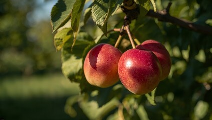 Plum Ripe Fruit Growing In Orchard