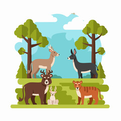 Naklejka premium Diverse Group of Wild and Domestic Animals in a Natural Setting.