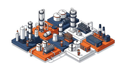 Isometric Industrial Plant with Storage Tanks and Processing Units.