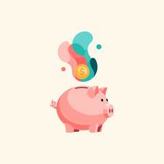 Fototapeta premium Piggy bank overflowing with colorful coins and money