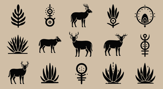 Collection of Tribal Deer and Plant Motifs.