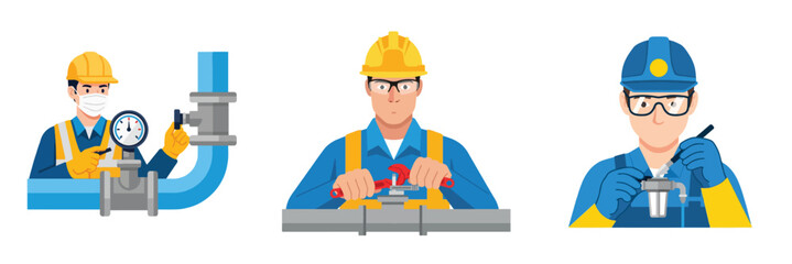 Fototapeta premium Industrial workers performing maintenance with transparent background