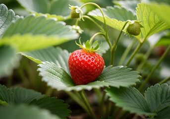 Strawberry plant with ripe fruit