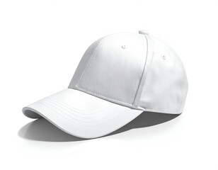 Fototapeta premium White baseball cap with curved brim on a white background