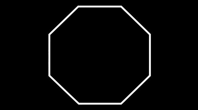 Clean White Octagon Outline on a Solid Black Background. Minimalist Geometric Shape, Modern Abstract Design Element.