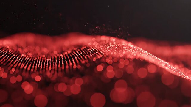 Abstract Red Digital Wave Form Particles Flowing Motion Background.