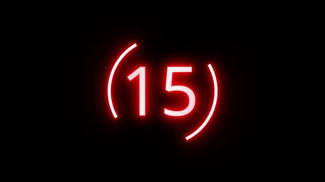 Glowing Red Neon 20 Seconds Countdown Timer with Circular Progress on Black Background