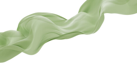 Naklejka premium luxury pastel green chiffon sheer fabric flowing in the wind isolated on transparent background design element for fashion, cosmetic branding 3D render