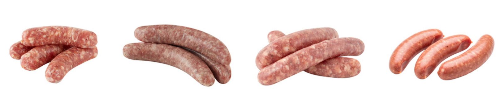 Various raw sausages and slightly cooked sausages, including Italian and breakfast links.