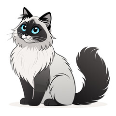 Obraz premium Elegant Ragdoll Cat Silhouette Vector with Fluffy Fur and Large Eyes