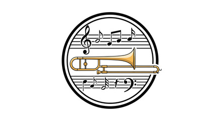 Trombone and Musical Notes Illustration Design.