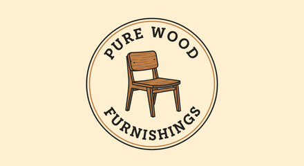 Wooden Chair Illustration in Circle Logo.