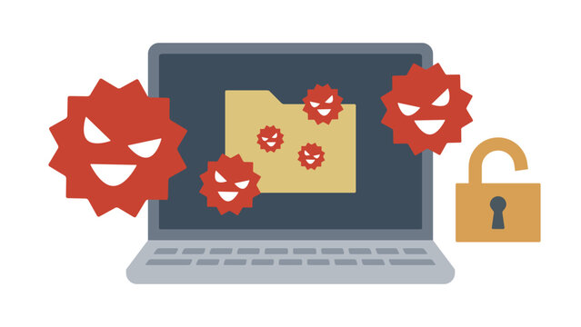 Laptop infected with computer virus, folder