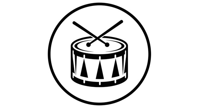Black and White Drum Icon Illustration.