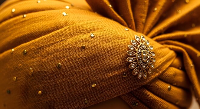 Indian Wedding Turban With Gold Brooch Detail