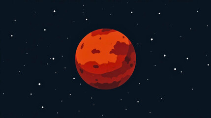 A vibrant red planet illustration centered in a starry night sky vector graphic from a distant viewpoint