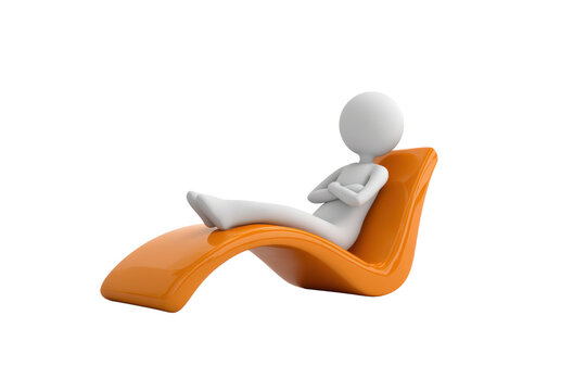 White stick figure relaxing on orange chaise lounge against black background person, Isolated On Transparent Background, Png Cut Out