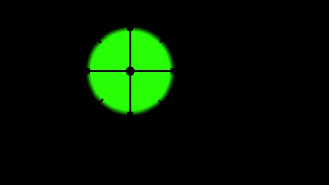 Sniper scope animation with moving targeting crosshair on green background. Ideal for action video, gaming visual, tactical theme
