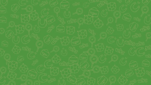 Vibrant green seamless pattern featuring sports balls and active recreational icons, ideal for sports, fitness, and outdoor activity themes.