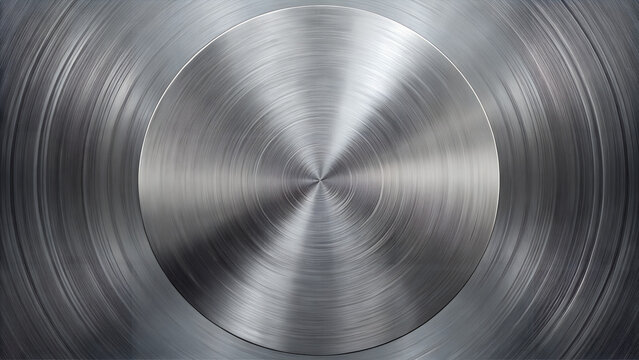 Brushed metal texture background with circular pattern and radiating lines for industrial design