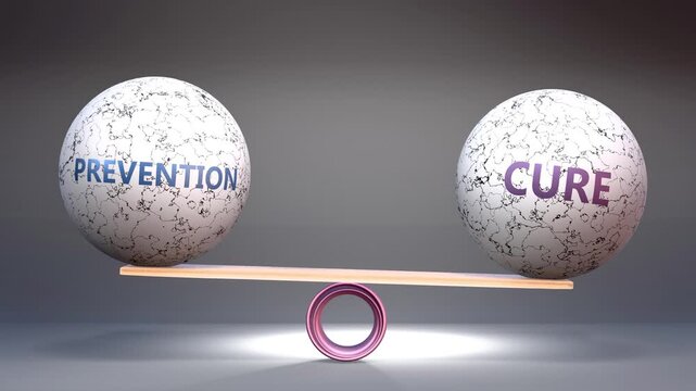 Prevention and cure in balance - balancing stones on a scale symbolizing harmony, equity and equilibrium between prevention and cure. Harmonious and beneficial situation.