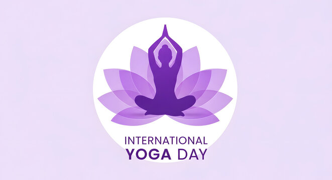 International yoga day logo with purple lotus and yoga pose