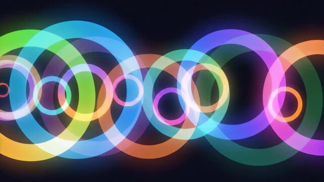 Vibrant glowing circles expand and overlap creating an abstract digital pattern