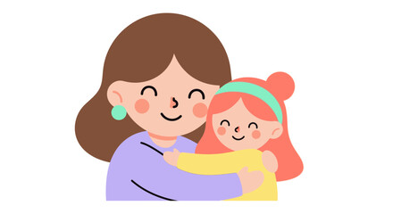 Mother Hugging Daughter Cartoon Illustration 1.