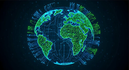 Fototapeta premium Global network connection with digital earth illustration