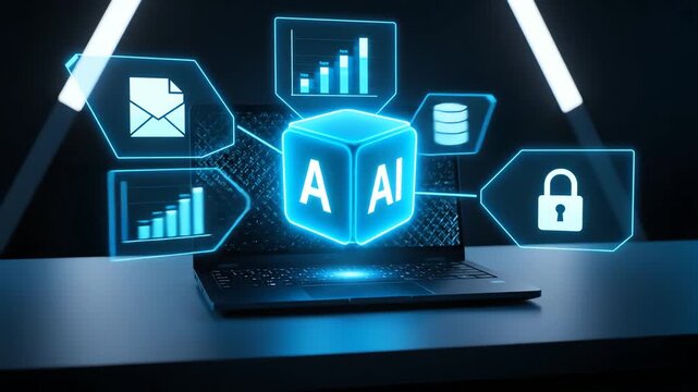 Artificial Intelligence orchestrating advanced business data analysis, secure information management, and technological innovation on a dynamic digital platform for enterprise solutions